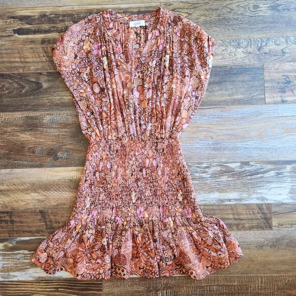 A.L.C. Carly Floral Silk Smocked Mini Dress Cap Sleeve Multicolor Chiffon - Picture 10 of 16